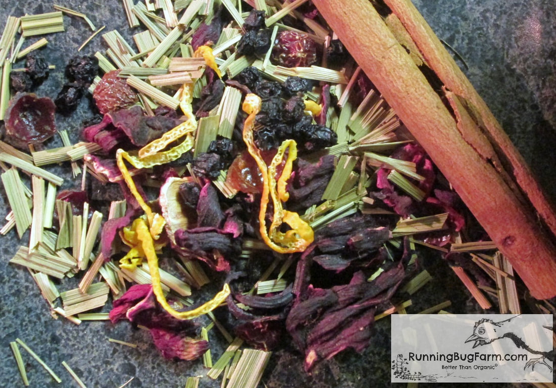 Loose leaf, caffine free herbal tea is easy to make.  We show you how to use real wholesome organic ingredients such as elderberries, rose hips, cinnamon, and hibiscus to create a stunning red zinger tea that is naturally rich in vitamin c, no pills needed!