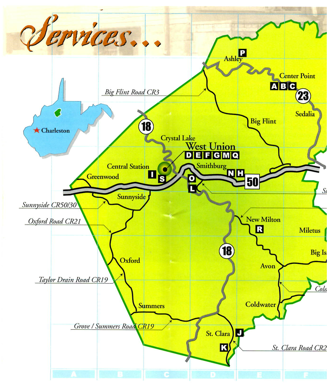 Basic map of Doddridge County West Virgina Route 50, 23, 18