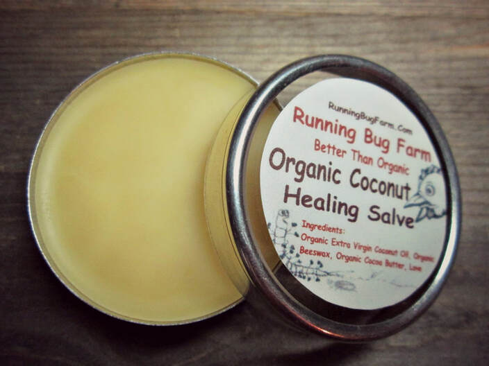 Make your own organic non gmo healing cooconut hard salve using only three totally natural ingredients!  We give you simple guidelines and steps.  You will have your very own salve for personal use & gifts in less than an hour!