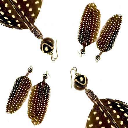 Beautiful and thank you for the quick shipping!  Customer photo of guinea feather earrings.  Running Bug Farm.