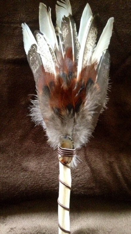 Shipped quickly. Well packed. Nice feathers.  Customer photo of feather broom using feathers from Running Bug Farm.