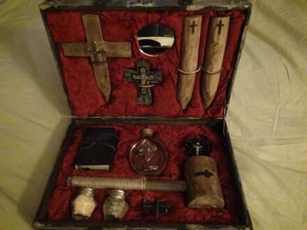 Customer picture of a handmade vampire killing kit featuring black iron coffin nails from running bug farm 